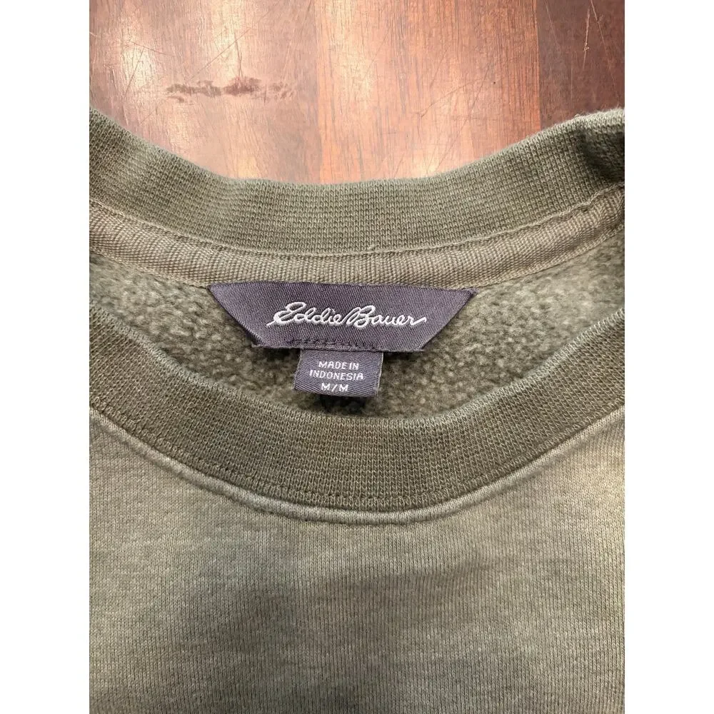 Eddie Bauer Green Crewneck Pullover Sweatshirt Mens M Fleece Preowned - Picture 3 of 9